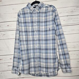 Eddie Bauer Classic Fit Blue Plaid Button Down Shirt